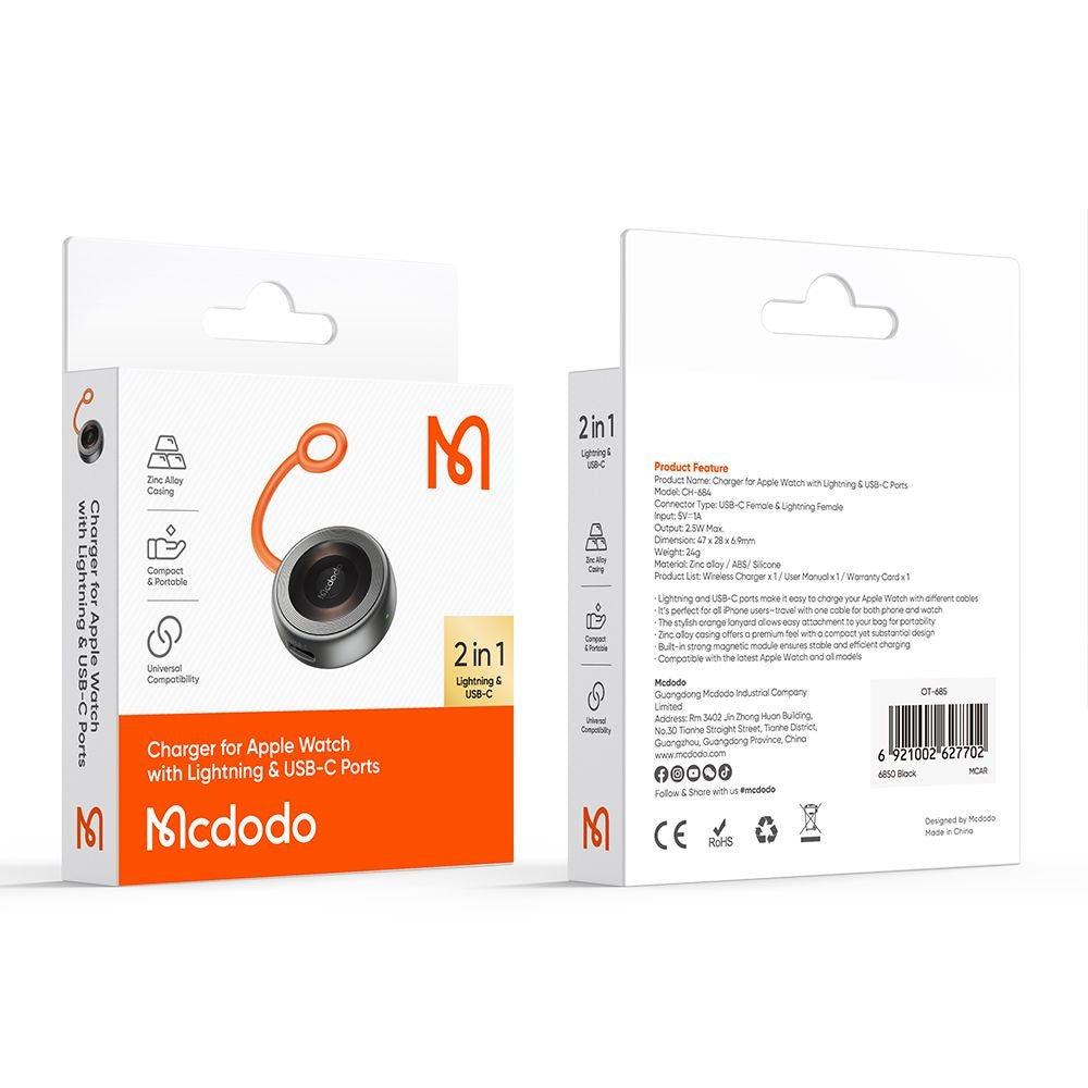 Drahtloses Ladegerät McDodo CH-6840 für Apple Watch Series, Schwarz