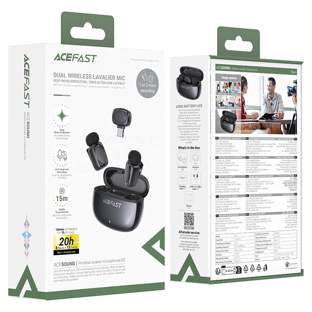 Lavaliermikrofon Acefast R2, USB-C, Set 2 Stück, Schwarz