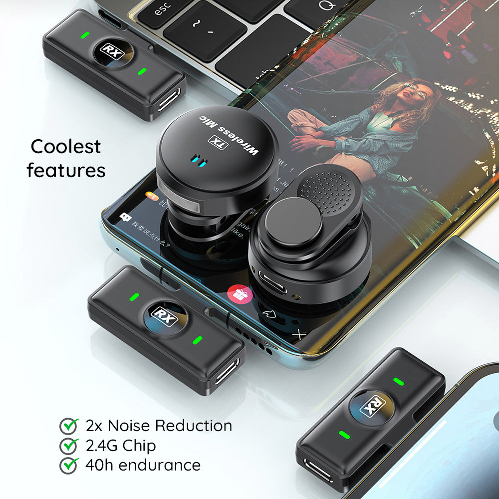 Lavaliermikrofon Techsuit LW5, USB-C, Set 2 Stück, Schwarz