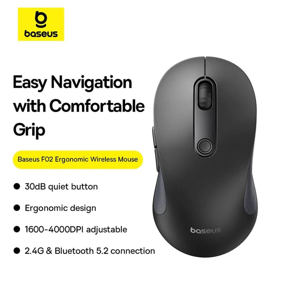 Baseus F02 Kabellose Maus, 4000DPI, BT / Wi-Fi, Schwarz B0105555505111-01