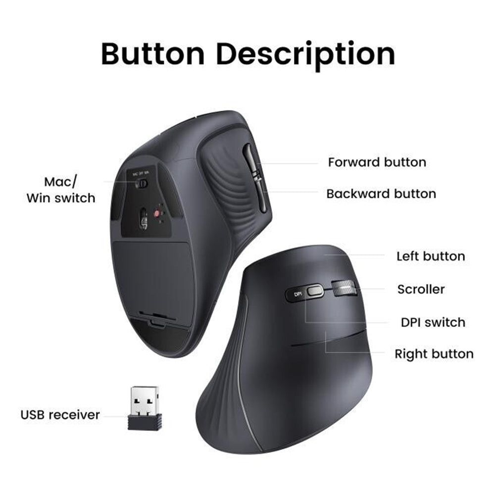 Wireless-Maus UGREEN MU008, 4000DPI, Schwarz