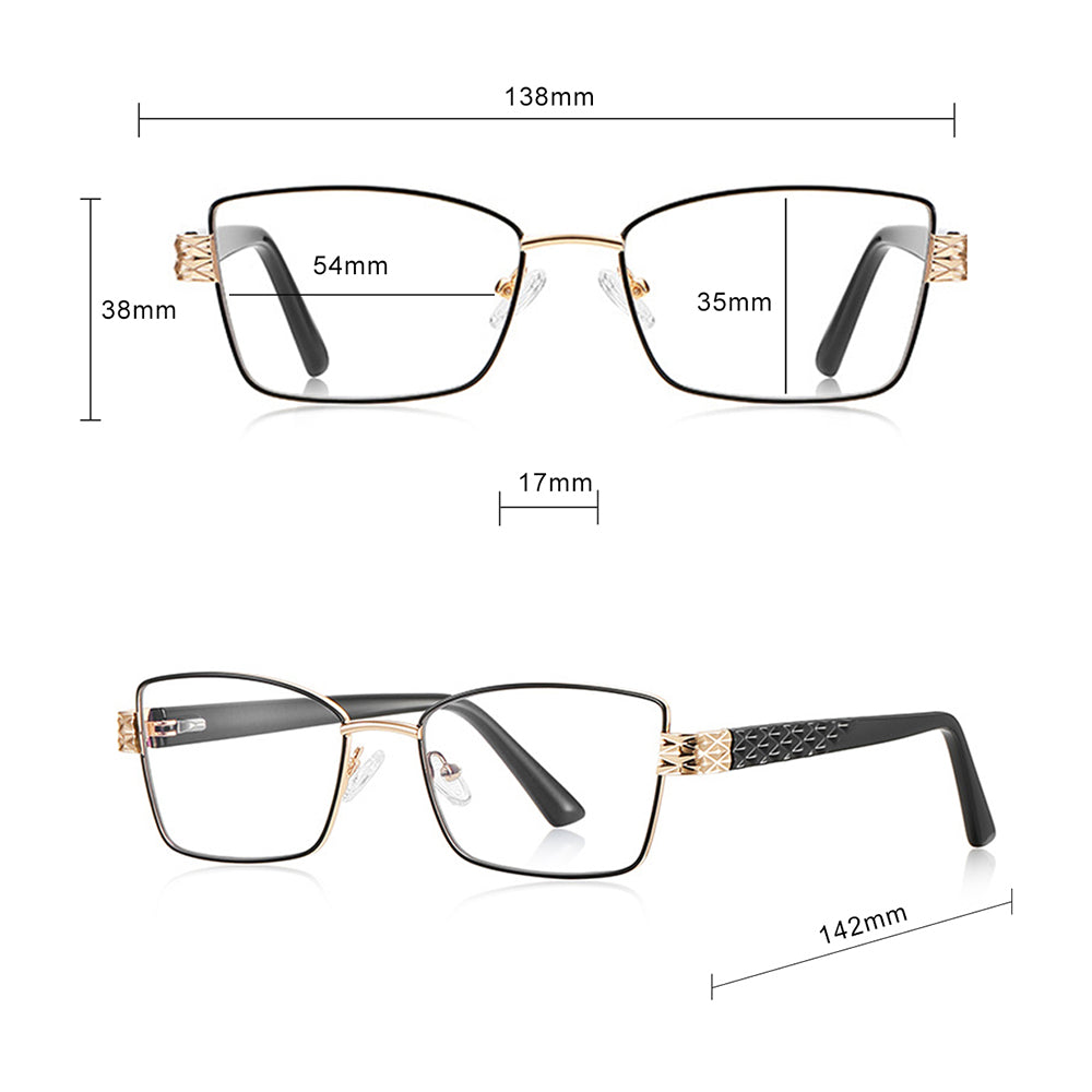 Damen Computerbrille Techsuit 3171, Anti-Blue Light, Schwarz Gold