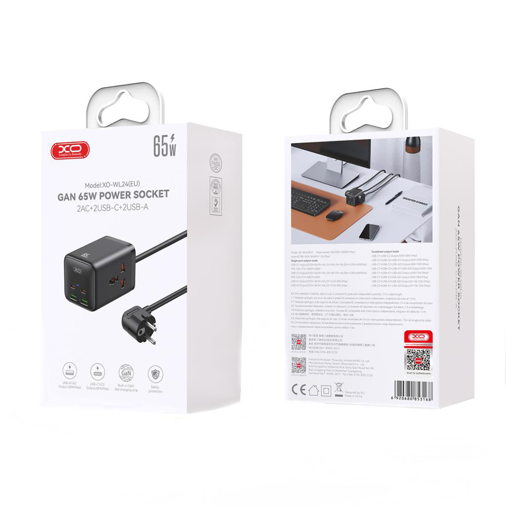 Verlängerungskabel XO Design WL24, 2 x Steckdose, Schwarz
