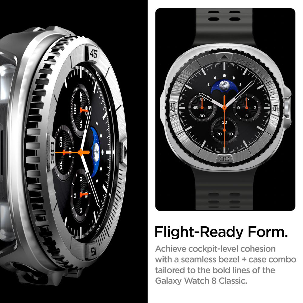 Spigen Tune Pro Pilot Schutzrahmen für Samsung Galaxy Watch8 Classic, Silber ACS10017