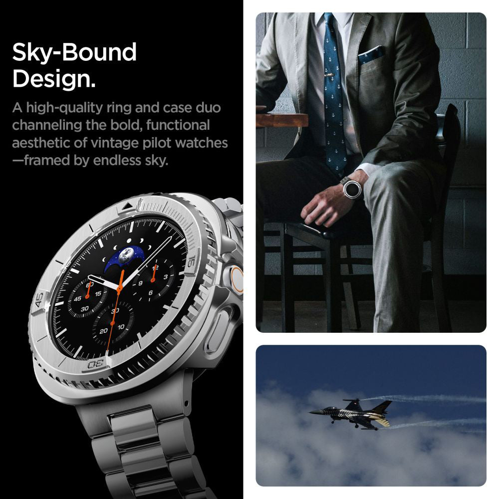 Spigen Tune Pro Pilot Schutzrahmen für Samsung Galaxy Watch8 Classic, Silber ACS10017