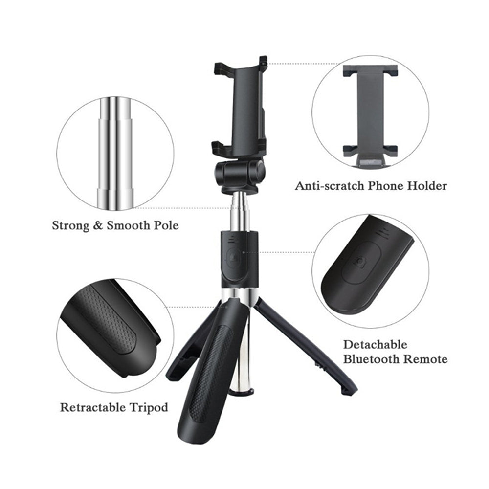 Selfie Stick Bluetooth Techsuit L01s, Universal, Schwarz