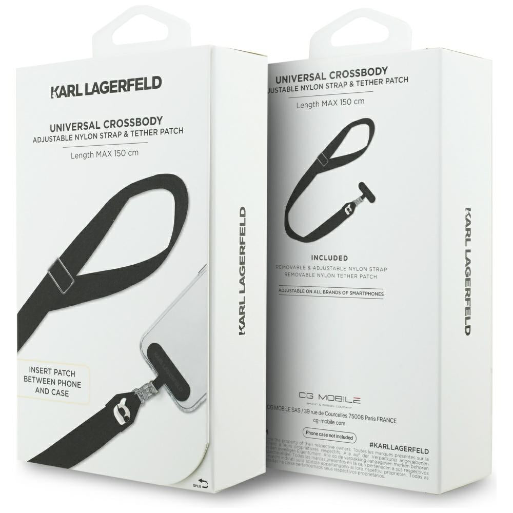 Karl Lagerfeld Phone Lanyard with Metal Logo, Black
