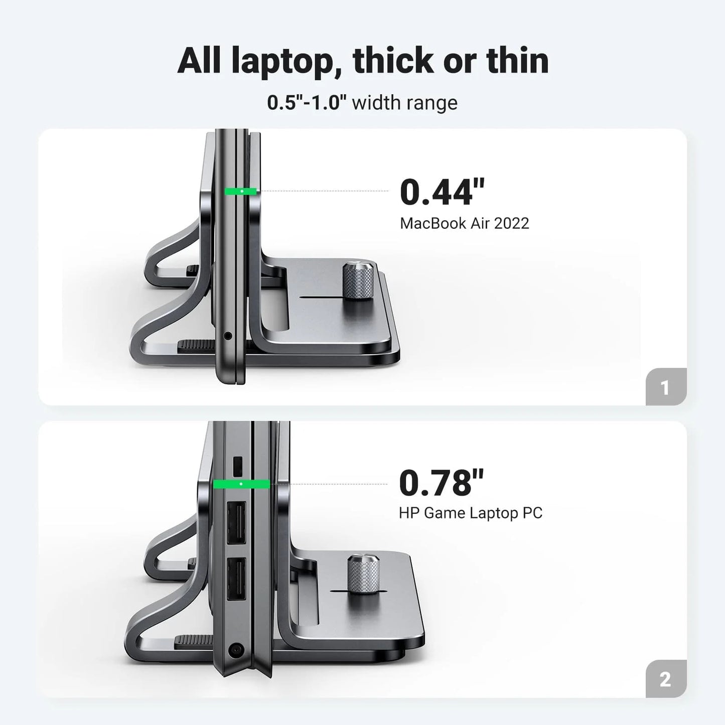 Vertikaler UGREEN LP258 Laptopständer für Laptops mit einer Dicke von 12mm - 26mm, Silber