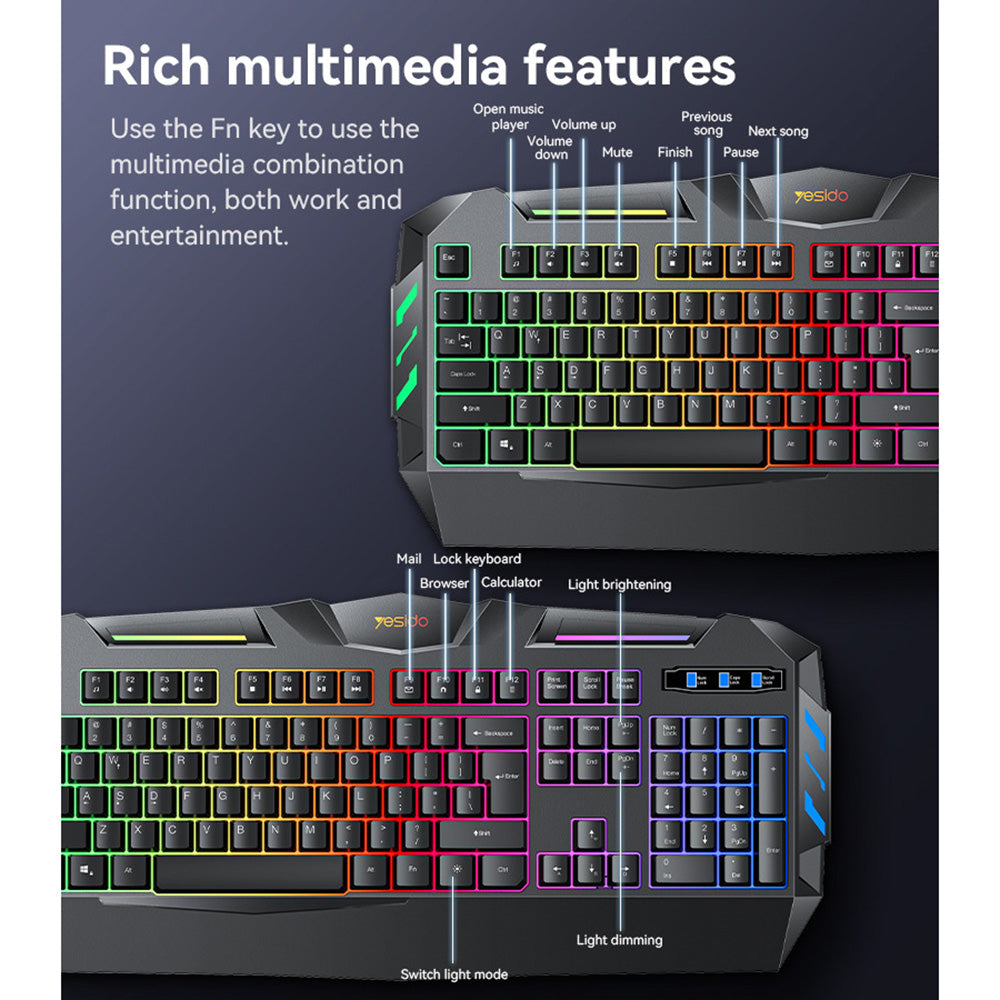Drahtlose Tastatur Yesido KB21, RGB, 1,5m, Schwarz