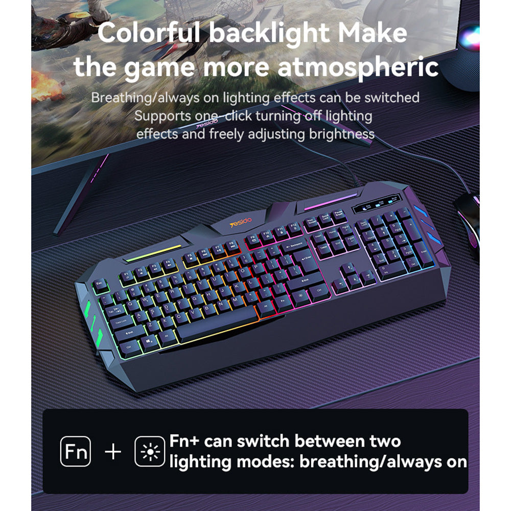 Drahtlose Tastatur Yesido KB21, RGB, 1,5m, Schwarz