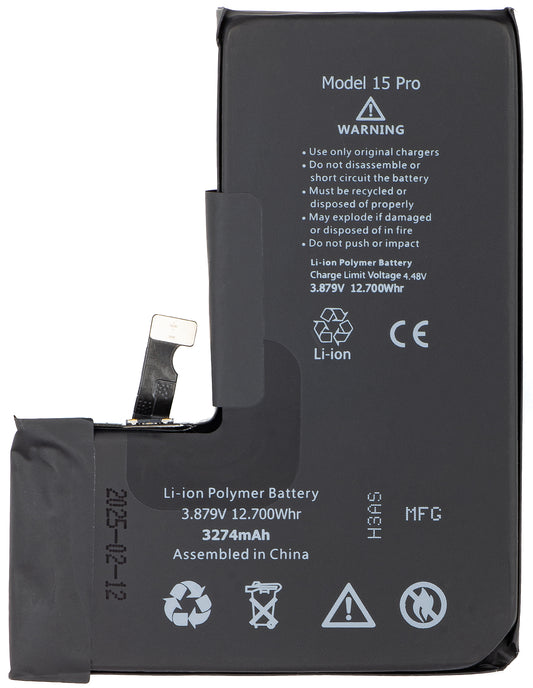 Apple iPhone 15 Pro Akku mit Flex BMS Band Integration (kein Löten der Kontakte erforderlich)