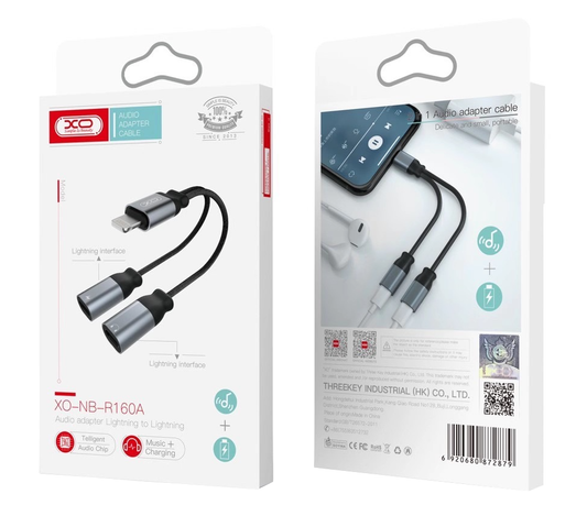 Audio-Adapter Lightning - 2 x Lightning XO Design NB-R160A, Grau