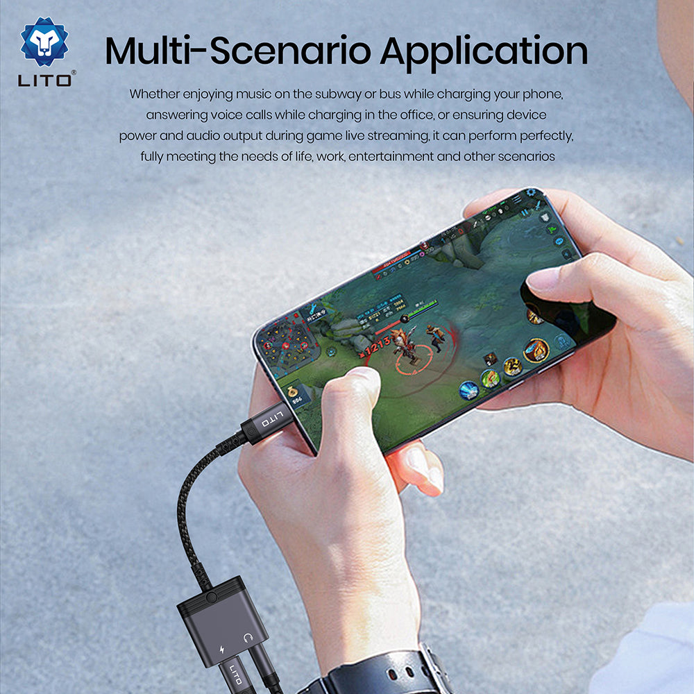 Audioadapter Lightning - Lightning / 3.5mm Lito LA04L, Schwarz