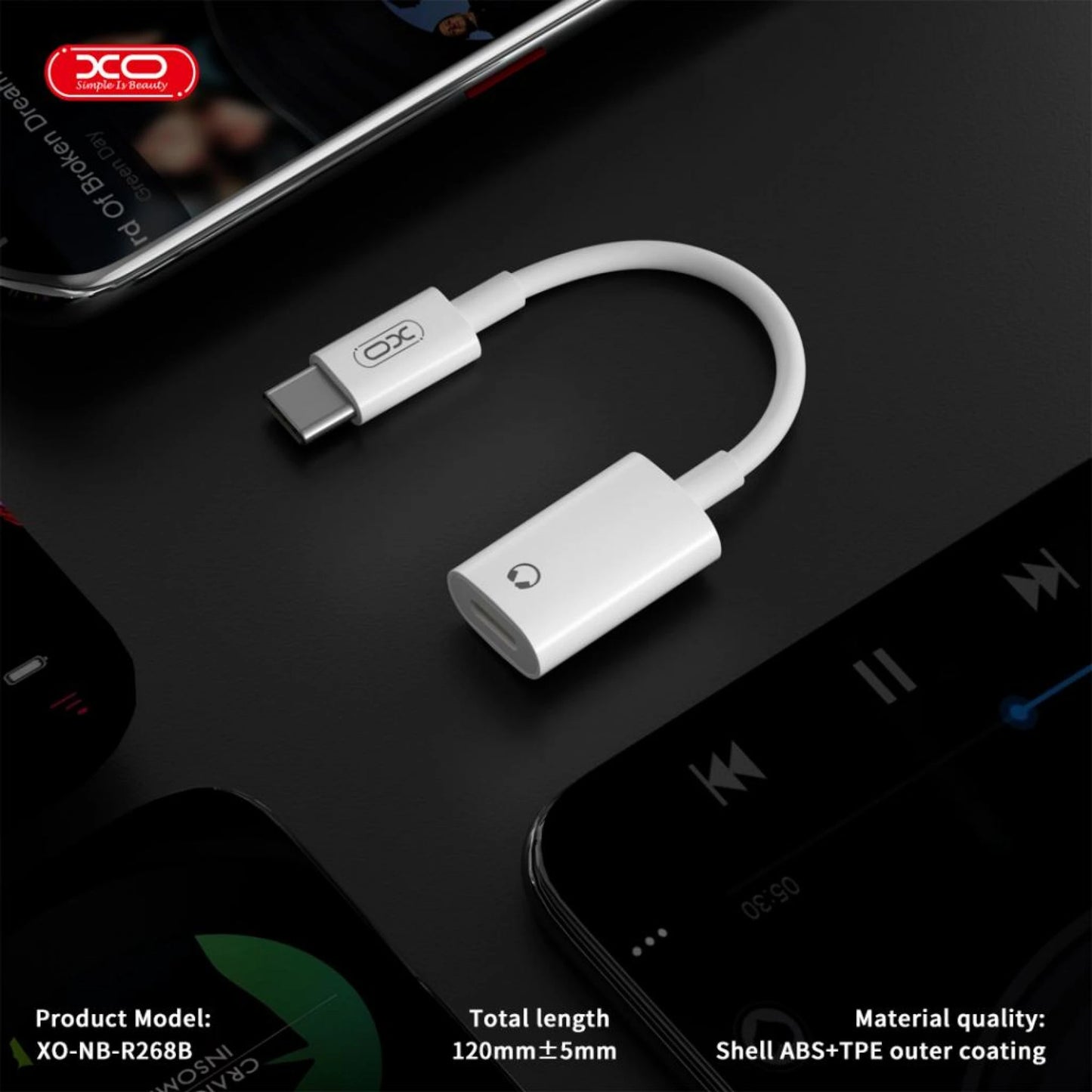 Audioadapter USB-C - Lightning XO Design NB-R268B, Weiß