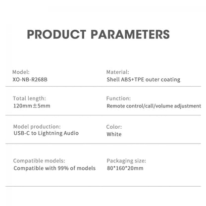 Audioadapter USB-C - Lightning XO Design NB-R268B, Weiß