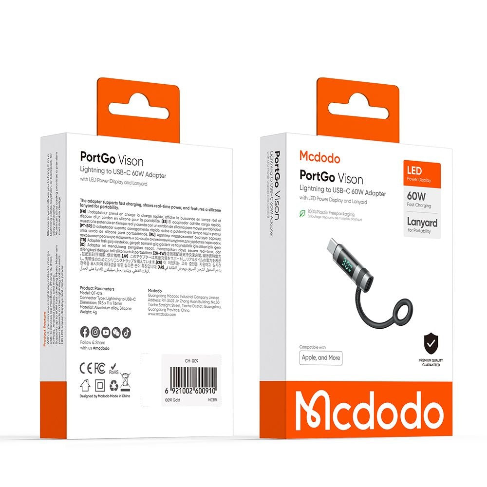 Daten- und Ladeadapter Lightning - USB-C McDodo OT-0180 Pigeon Display, Schwarz
