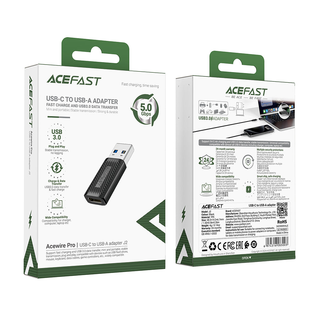 Daten- und Ladeadapter USB-C - USB-A Acefast J2, Schwarz