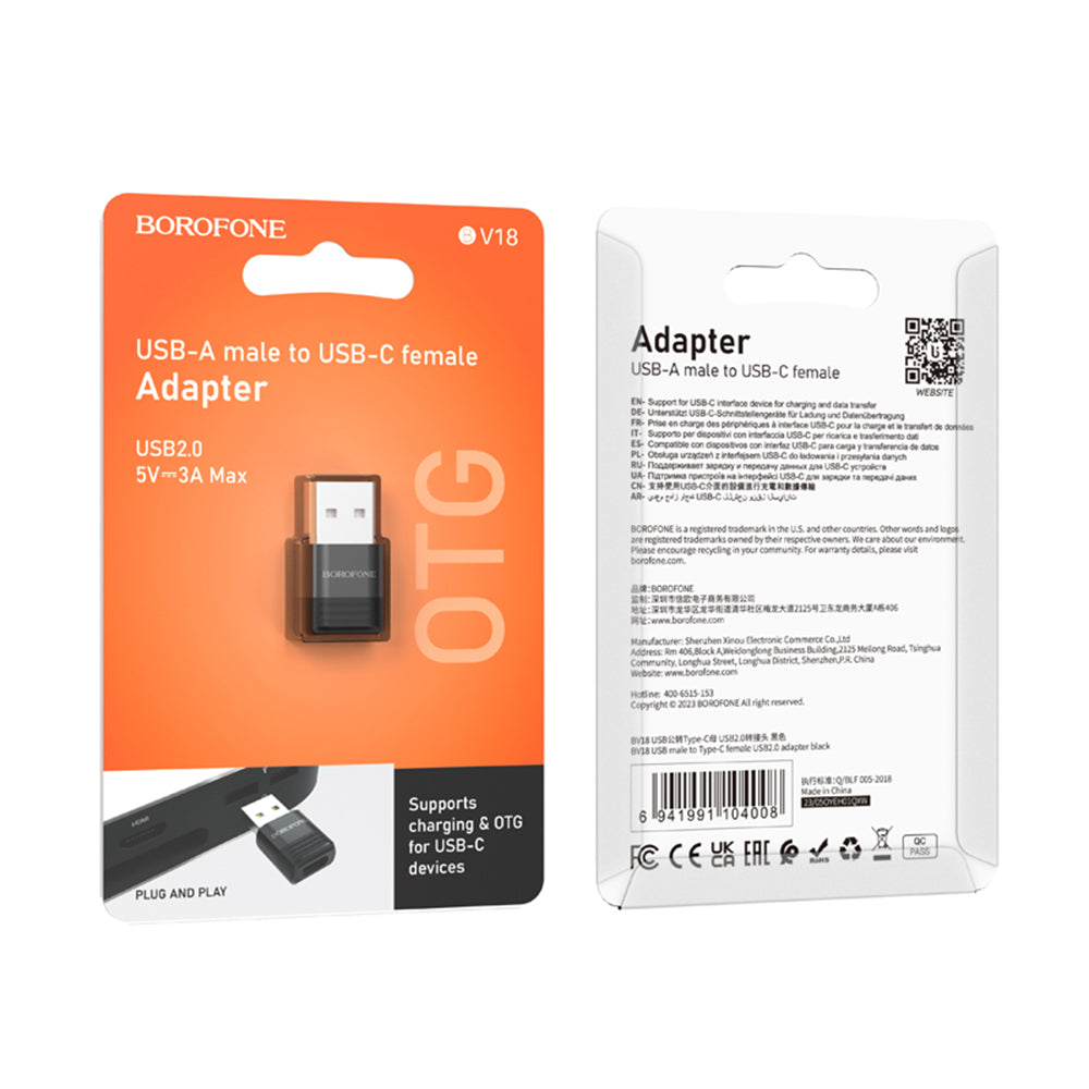 USB-C - USB-A Daten- und Ladeadapter Borofone BV18, Schwarz