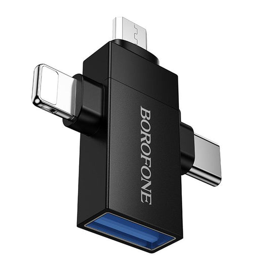 OTG-Adapter Lightning / microUSB / USB-C - USB-A Borofone BV26D, Schwarz