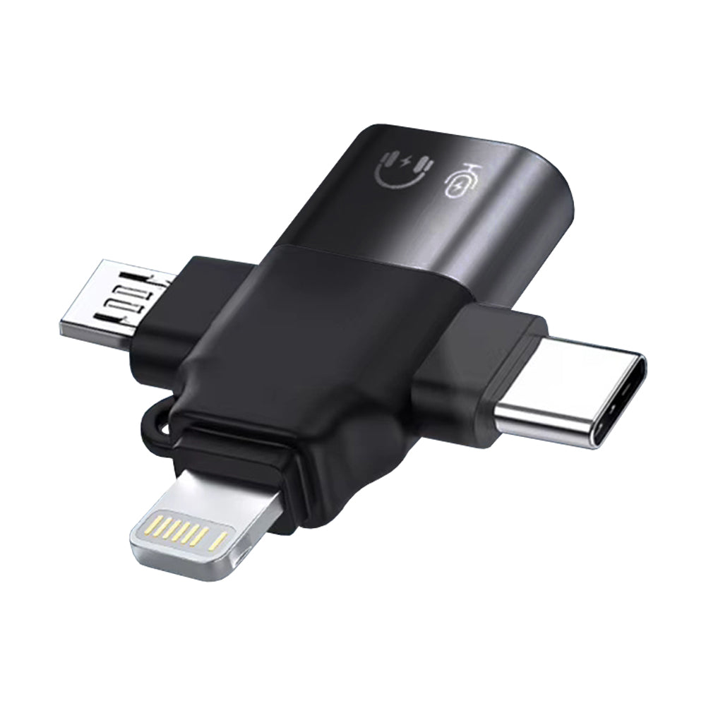 OTG-Adapter Lightning / microUSB / USB-C - USB-A Techsuit A17 SoundVoltX, Schwarz