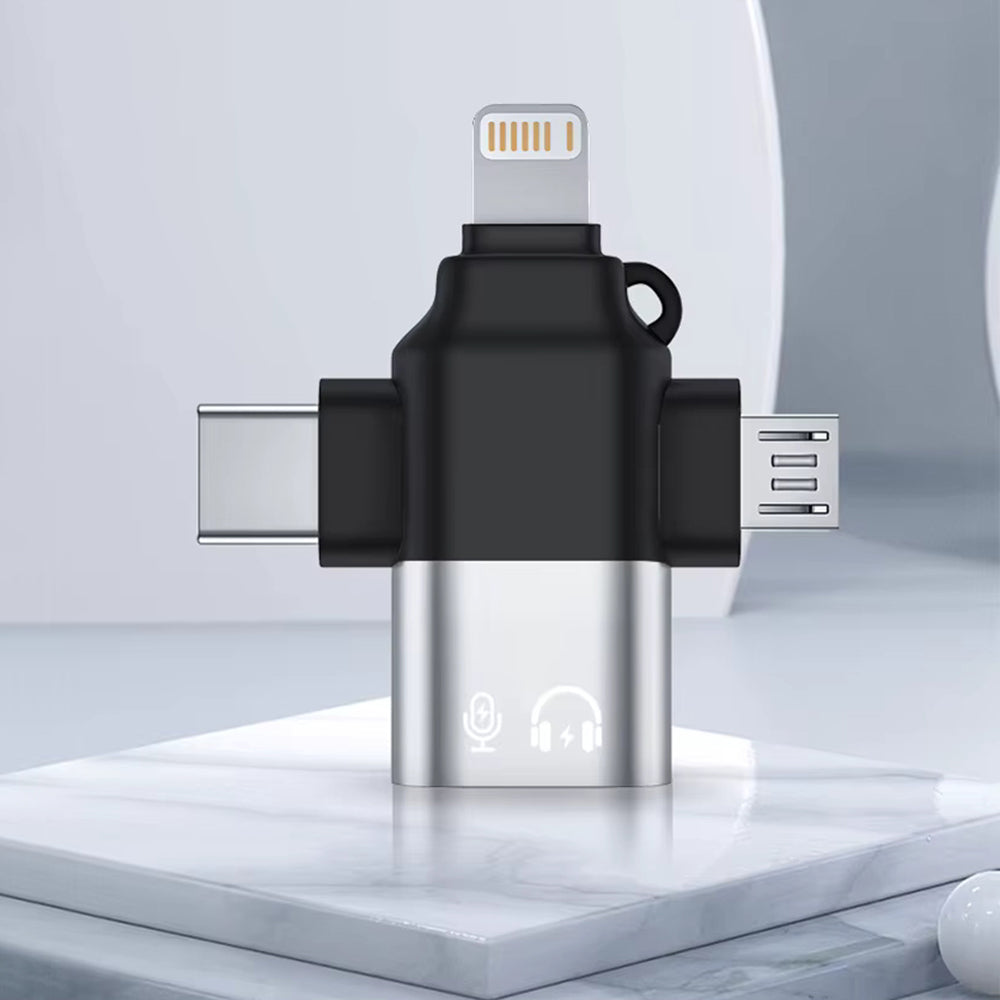 OTG-Adapter Lightning / microUSB / USB-C - USB-A Techsuit A17 SoundVoltX, Schwarz