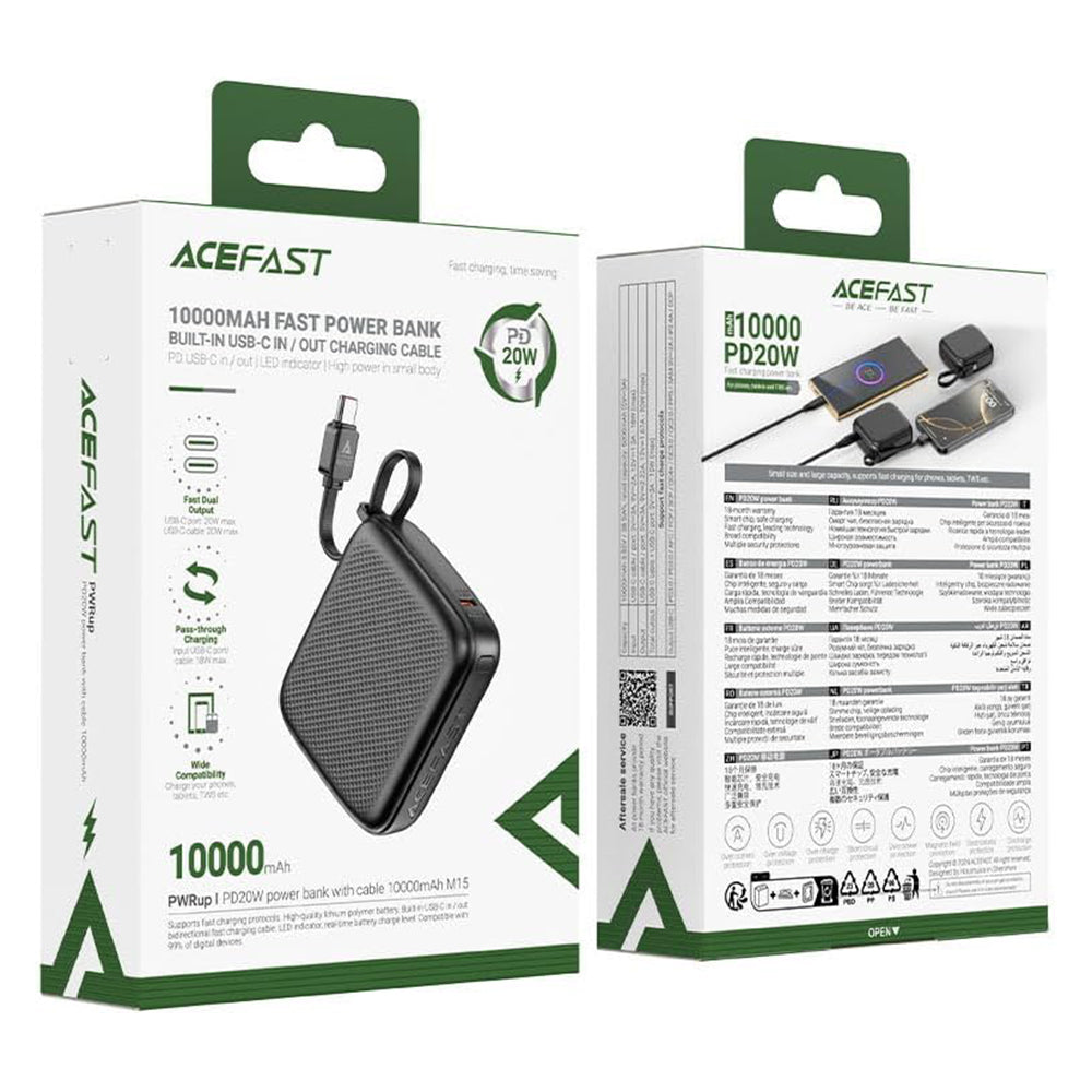 Externer Akku Acefast M15, 10000mAh, 20W, PD, 2 x USB-C, Schwarz