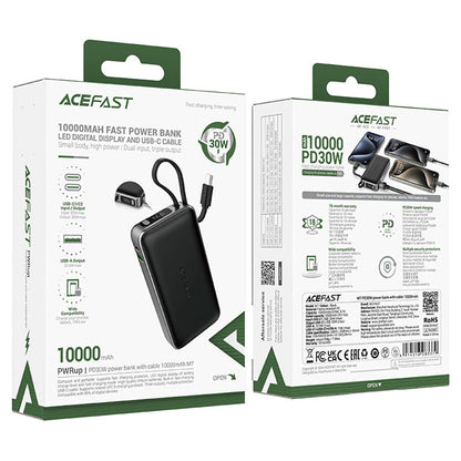 Externer Akku Acefast M7, 10000mAh, 30W, QC + PD, 1 x USB-A - 2 x USB-C, Schwarz