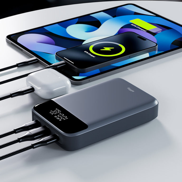 Externer Akku Allity. APB-200 PocketPower, 19200mAh, 130W, QC + PD, 1 x USB-A - 2 x USB-C, Grau