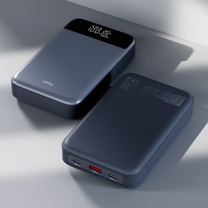 Externer Akku Allity. APB-200 PocketPower, 19200mAh, 130W, QC + PD, 1 x USB-A - 2 x USB-C, Grau