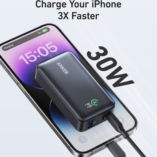 Externer Akku Anker 533, 10000mAh, 30W, QC + PD, 1 x USB-A - 2 x USB-C, Schwarz A1256G11