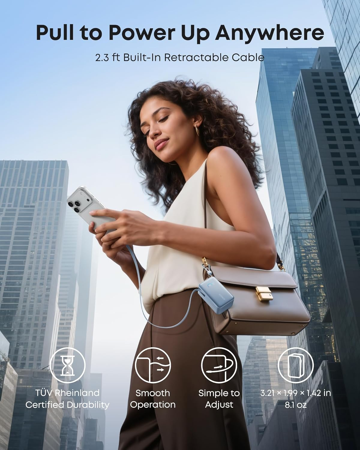 Externe Batterie Anker Nano, 10000mAh, 45W, QC + PD, 1 x USB-A - 2 x USB-C, Blau