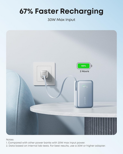 Externe Batterie Anker Nano, 10000mAh, 45W, QC + PD, 1 x USB-A - 2 x USB-C, Blau