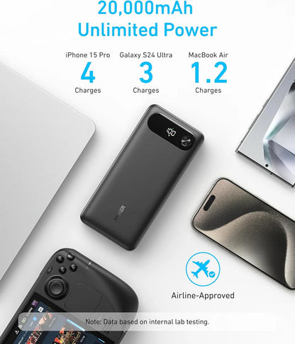 Externer Akku Anker PowerCore, 20000mAh, 87W, QC + PD, 1 x USB-A - 2 x USB-C, Schwarz, Wiederverpackt A1383H11