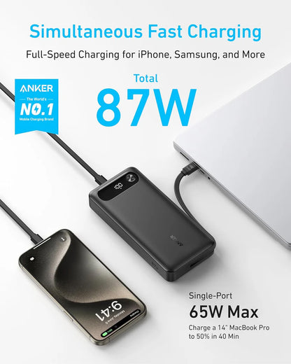 Externer Akku Anker PowerCore, 20000mAh, 87W, QC + PD, 1 x USB-A - 2 x USB-C, Schwarz, Wiederverpackt A1383H11