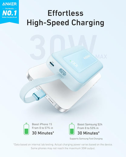 Externer Akku Anker Zolo, 10000mAh, 30W, QC + PD, 1 x USB-A - 2 x USB-C, Blau A1688031