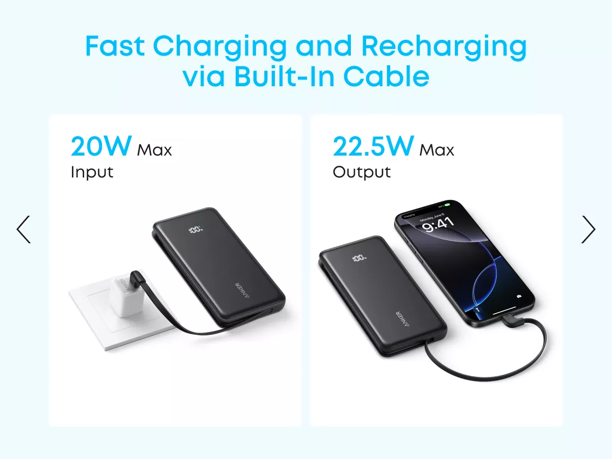 Anker Zolo External Battery, 10000mAh, 22.5W, QC + PD, 1 x USB-A - 2 x USB-C, White A110DH21