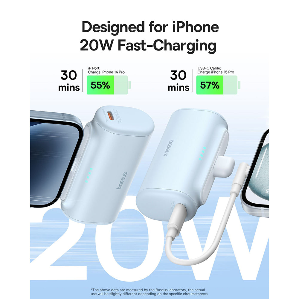 Externer Akku Baseus Compact, 5000mAh, 20W, PD, 1 x Lightning - 1 x USB-C, Blau P10068307313-00