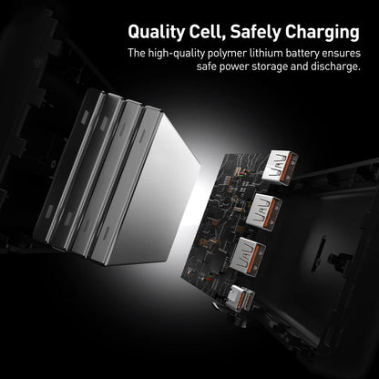 Baseus Adaman External Battery, 40000mAh, 22.5W, QC + PD, 1 x USB-C - 3 x USB-A, Black