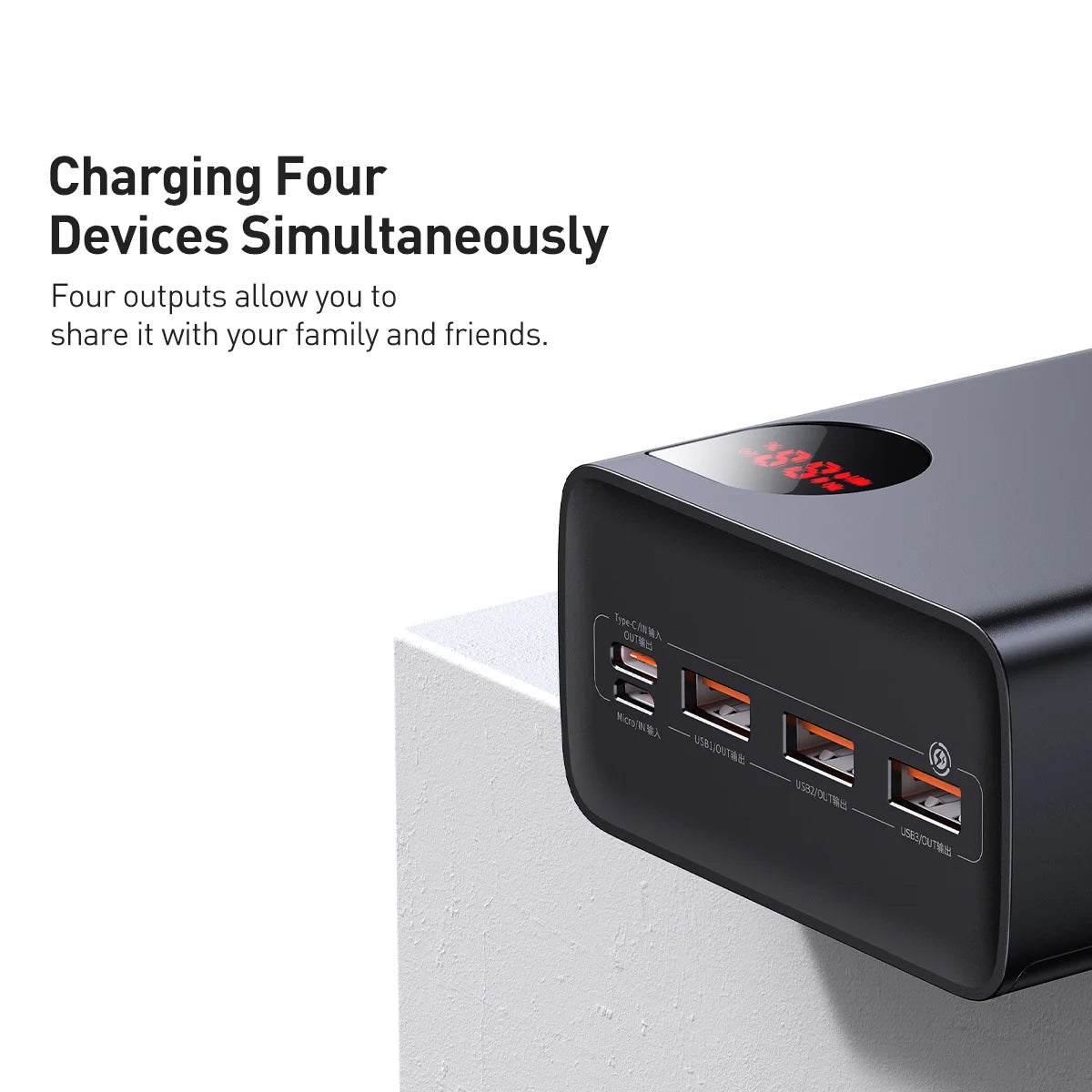 Baseus Adaman External Battery, 40000mAh, 22.5W, QC + PD, 1 x USB-C - 3 x USB-A, Black