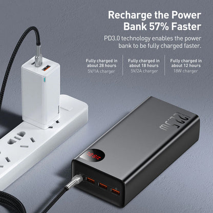 Baseus Adaman External Battery, 40000mAh, 22.5W, QC + PD, 1 x USB-C - 3 x USB-A, Black