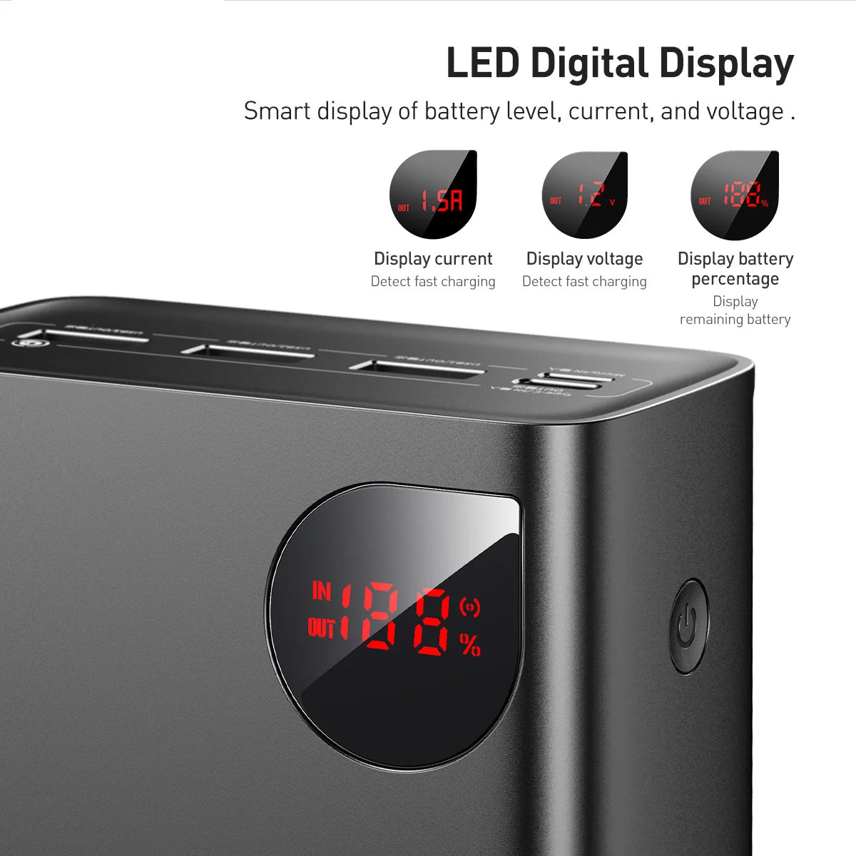 Baseus Adaman External Battery, 40000mAh, 22.5W, QC + PD, 1 x USB-C - 3 x USB-A, Black
