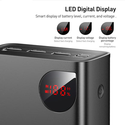Baseus Adaman External Battery, 40000mAh, 22.5W, QC + PD, 1 x USB-C - 3 x USB-A, Black