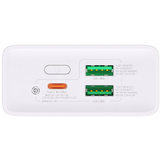 Baseus Adaman2 Externer Akku, 20000mAh, 30W, QC + PD, 1 x USB-C - 2 x USB-A, Weiß PPAD080102