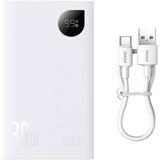 Baseus Adaman2 Externer Akku, 20000mAh, 30W, QC + PD, 1 x USB-C - 2 x USB-A, Weiß PPAD080102