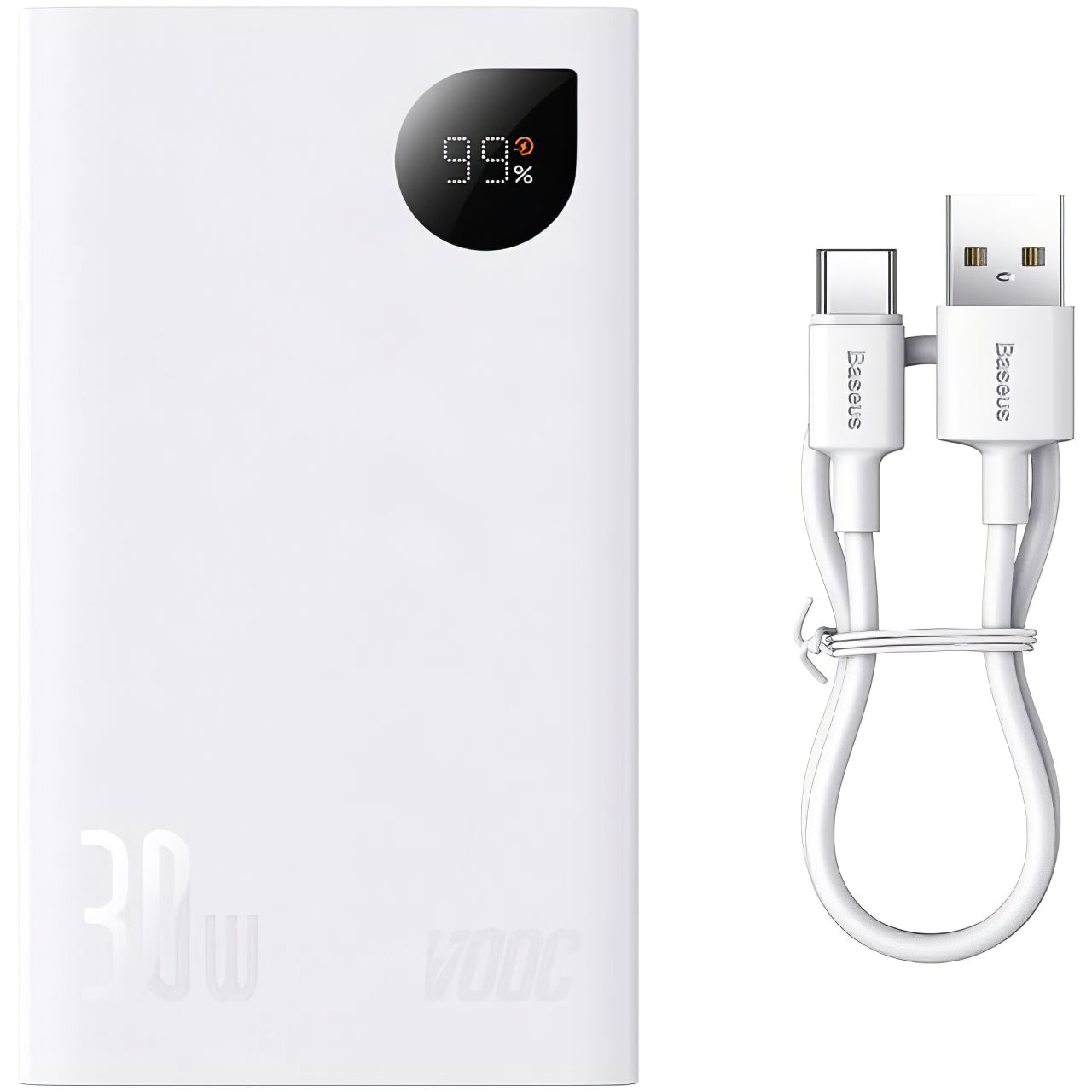 Externer Akku Baseus Adaman2, 20000 mAh, 30 W, QC + PD, 1 x USB-C – 2 x USB-A, Weiß PPAD080102