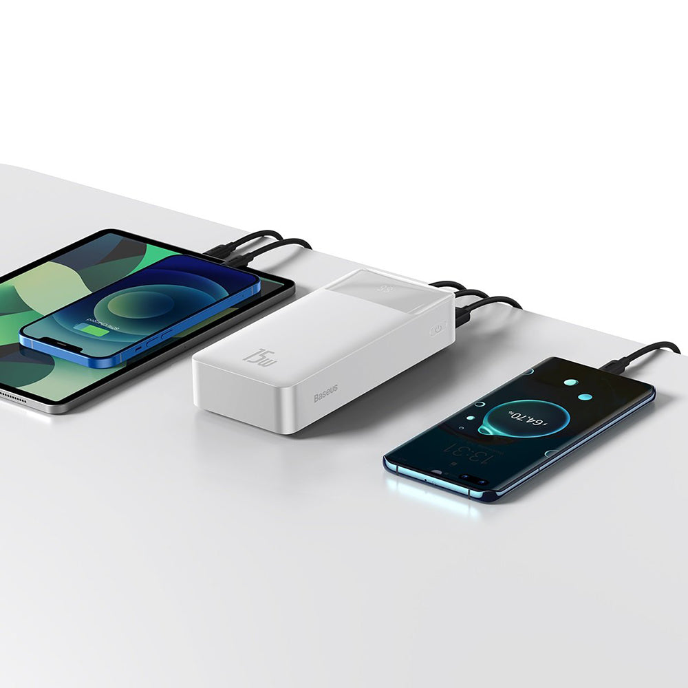 Baseus Bipow External Battery, 30000mAh, 15W, 1 x USB-C - 2 x USB-A, White PPBD050202