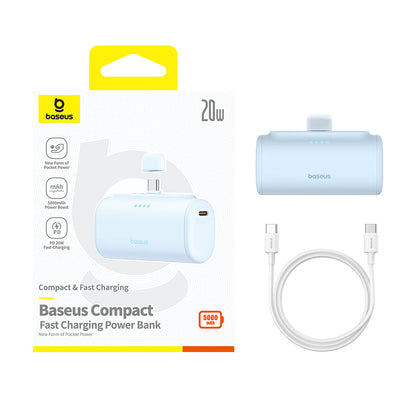 Baseus Compact External Battery, 5000mAh, 20W, PD, 2 x USB-C, Blue P10068306313-00