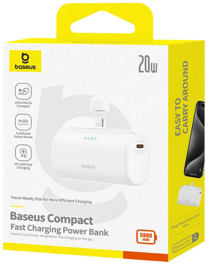 Externer Akku Baseus Compact, 5000mAh, 20W, PD, 1 x Lightning - 1 x USB-C, Weiß P10068307213-00