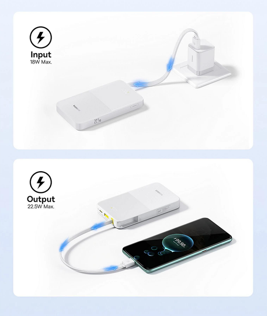 Baseus EnerFill Bipow2 Pro External Battery, 10000mAh, 22.5W, QC + PD, 1 x USB-A - 2 x USB-C, White E0027601
