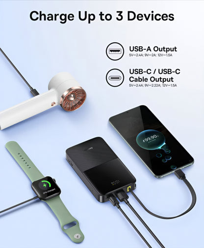Externer Akku Baseus EnerFill Bipow2 Pro, 10000mAh, 22.5W, QC + PD, 1 x USB-A - 2 x USB-C, Schwarz E0027600